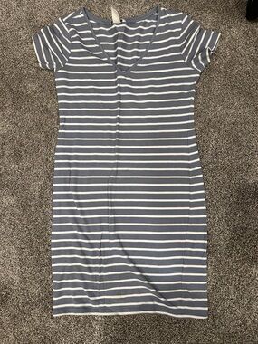 H&M Blue & White Striped V-Neck Midi Dress